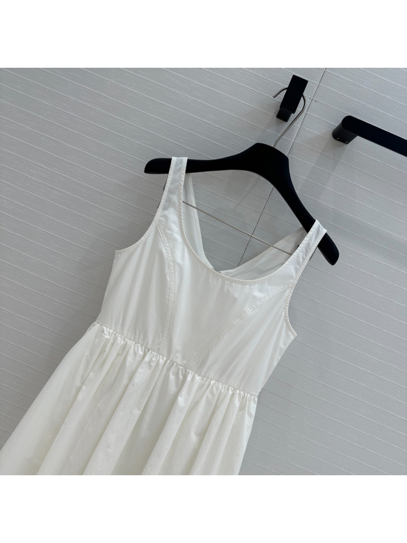 Prada 25SS Chic U-Neck Dress Solid Color. White