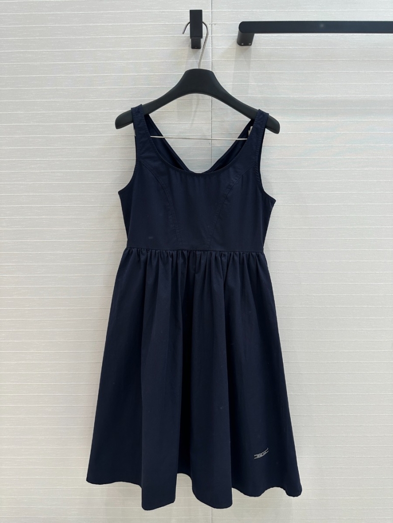 Prada 25SS Chic U-Neck Dress Solid Color. Navy Blue