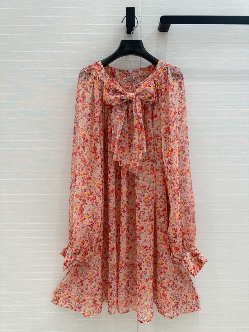 Chanel Coco Elegant Bow-Accented Dress Floral Print
