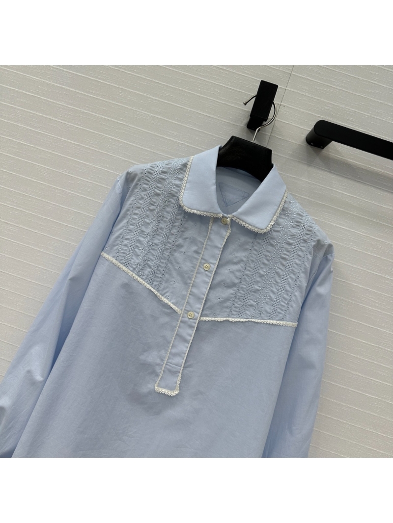 Prada Limited Edition Spring/Summer 2025 Lace Long-Sleeve Shirt Dress Blue