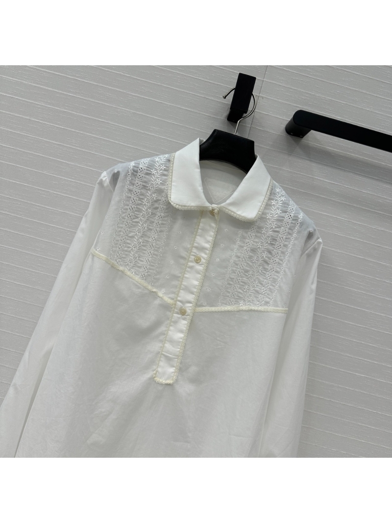 Prada Limited Edition Spring/Summer 2025 Lace Long-Sleeve Shirt Dress White
