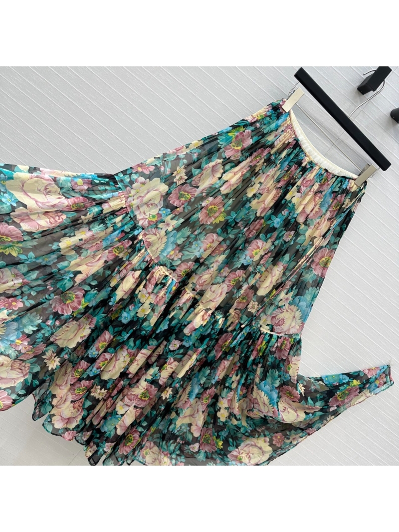 Exclusive Chloe 25 Early Spring Rose Peony Chiffon Maxi Skirt Aqua