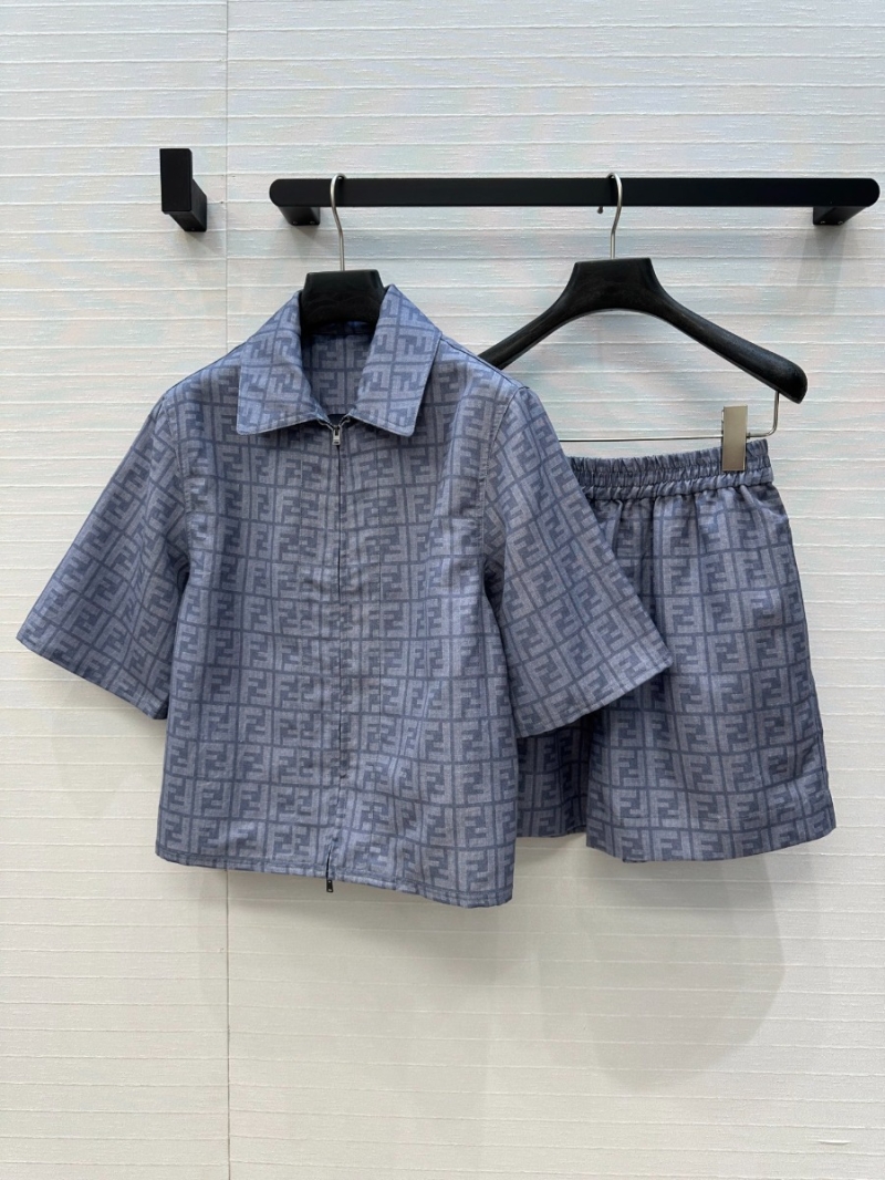 Fendi Classic FF Logo Print Blue Shorts - Luxe Cotton Linen