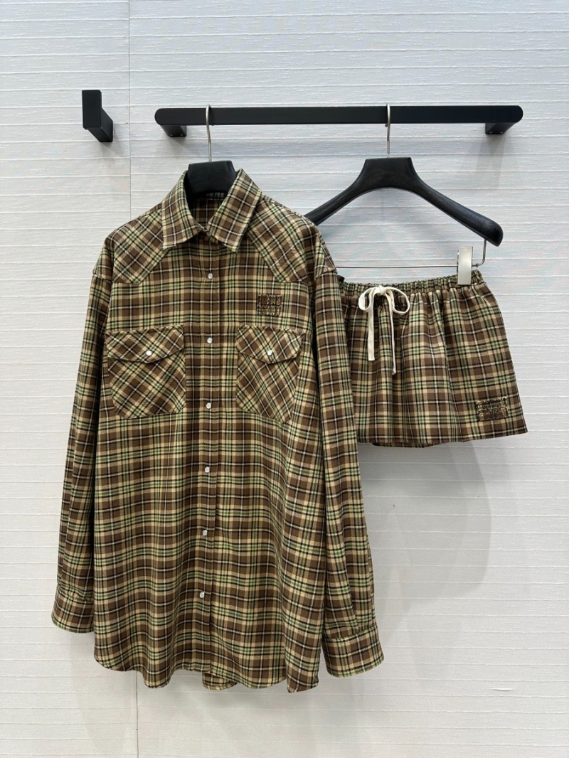 Miu Miu Women's Long Plaid Shirt Dress | Imported Wool Blend, Double Pocket Design, Tailored Fit