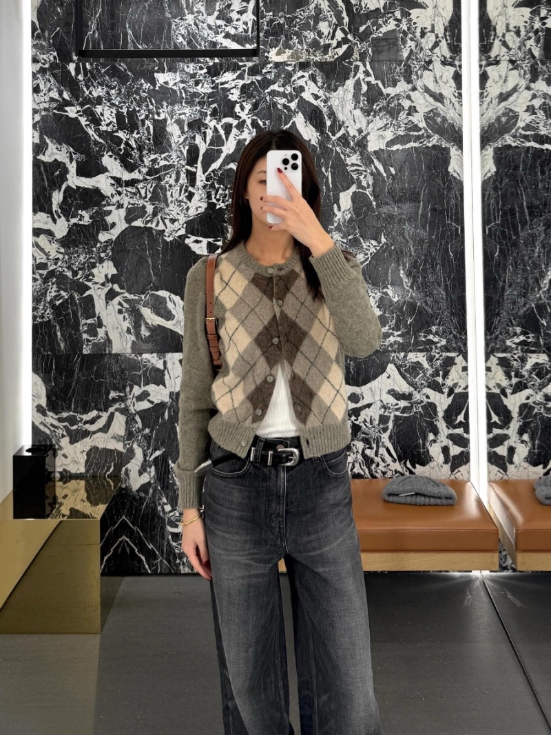 CELINE 25 Spring Argyle Alpaca-Wool Knit Cardigan