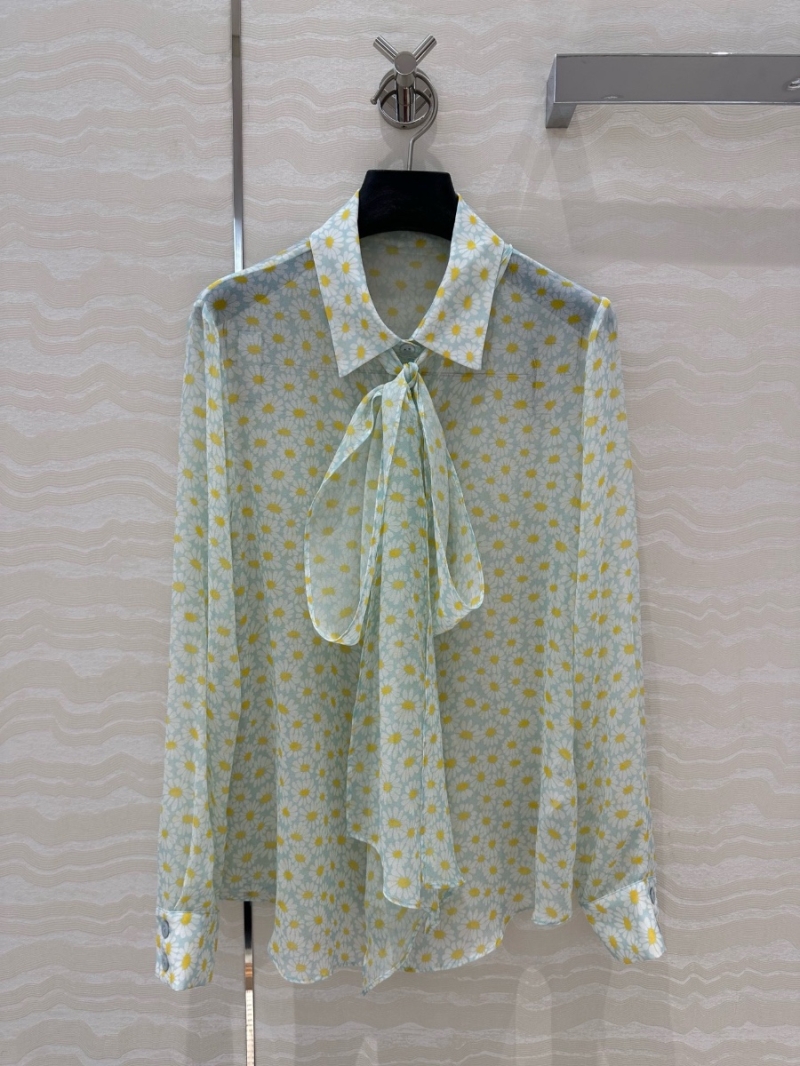 Gucci 2025 Summer Spring Daisy Print with Imported Mulberry Silk Blouse Mint