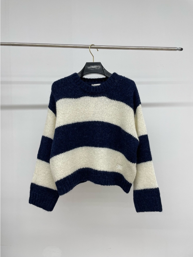 CELINE 25 Spring Striped Mohair-Wool Crewneck Sweater