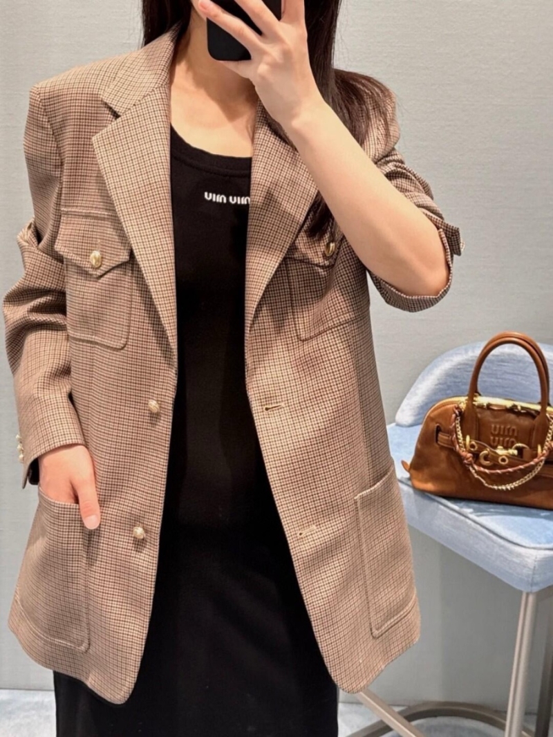 Miu Miu  Fall/Winter 2024 Wool Plaid Blazer in Warm Coffee Tones