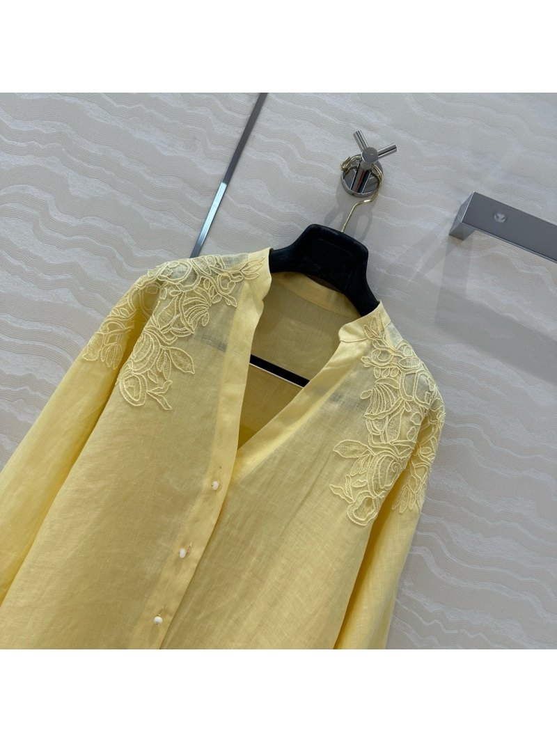 Zimmermann Resort-Style 100% Linen Embroidered Shirt Yellow – French Elegance