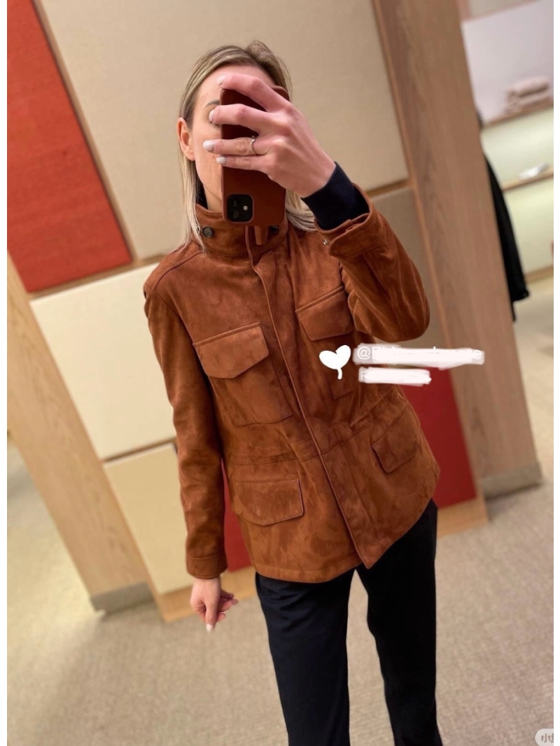 Loro Piana Suede Lambskin Traveler Leather Jacket Caramel