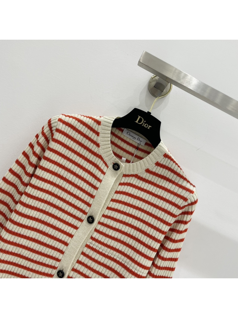 Dior Nautical Striped Cotton-Linen Knit Cardigan