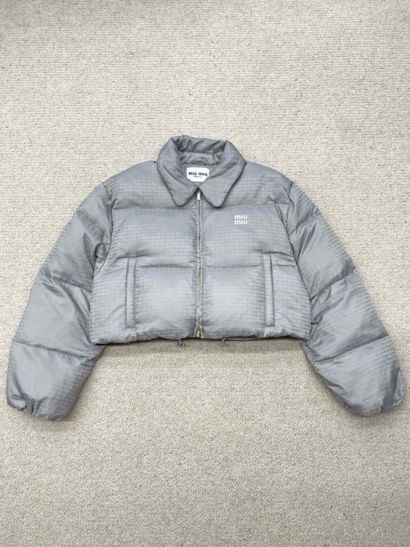 Miu Miu Lightweight Cropped Puffer Jacket with Logo Patch
