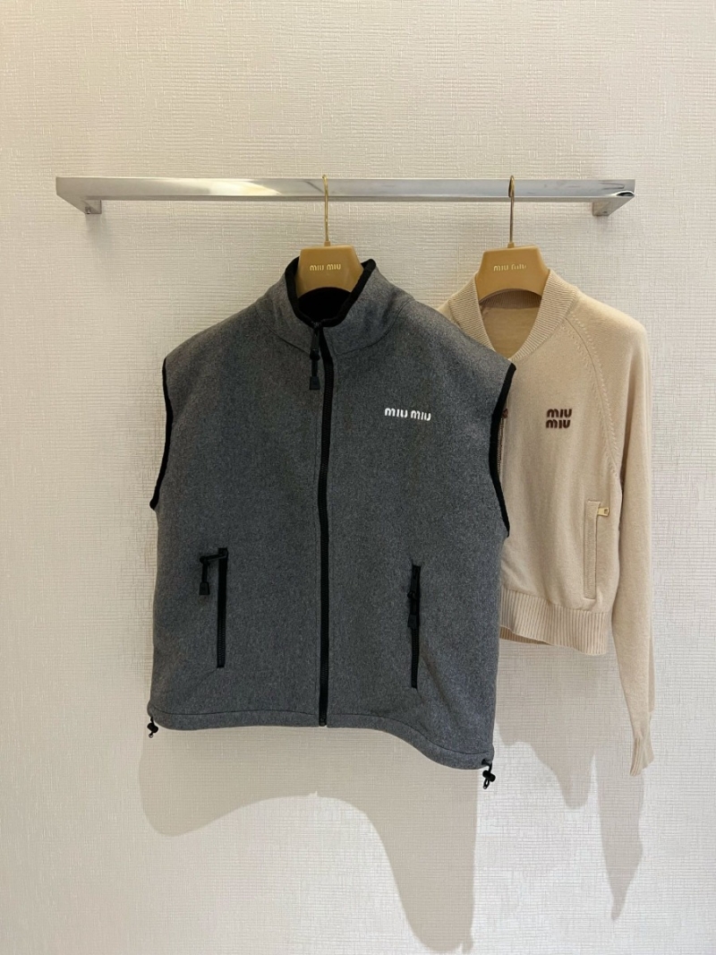 Miu Miu 2024 FW Embroidered Logo Fleece Vest in Gray