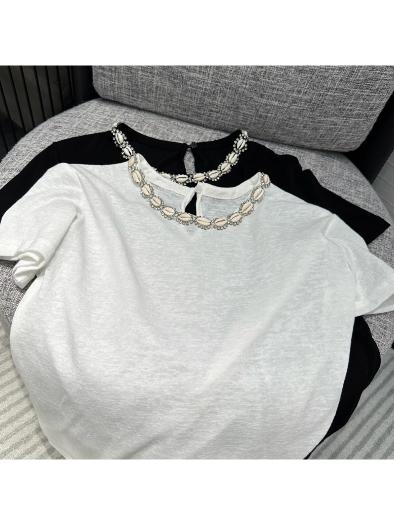 Zimmermann Spring/Summer 2025 Shell Crystal Embellished Linen T-Shirt White