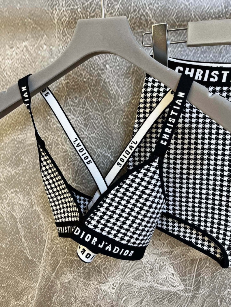 Dior Houndstooth Pattern Two-Piece Lingerie Set