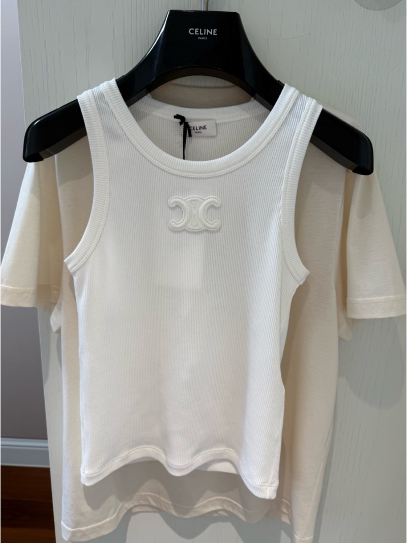 Celine Embroidered Arc de Triomphe Logo Knit Tank Top