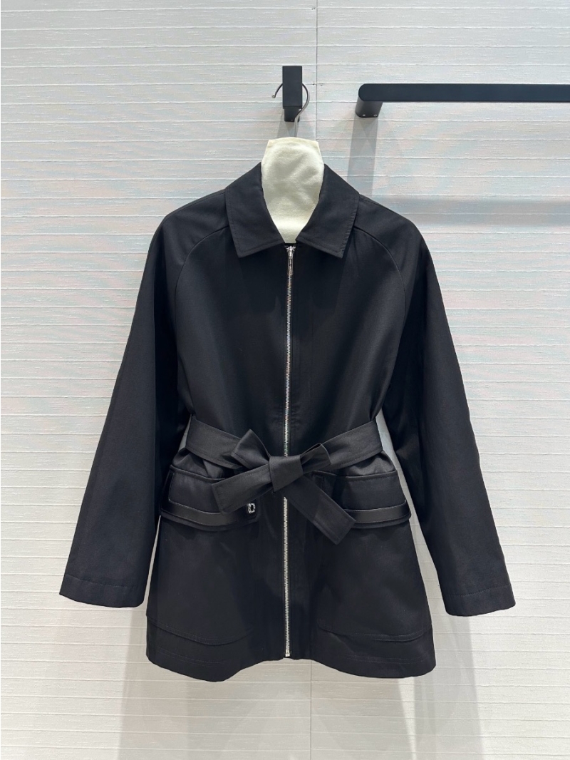 Hermes Elegant Fall Black Belted Coat with Leather Details Black