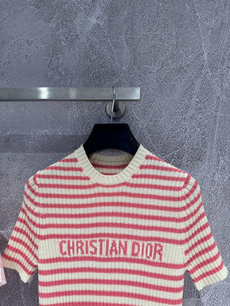 Christian Dior Essential Striped Knit Top Short sleeves Shirt in Pink