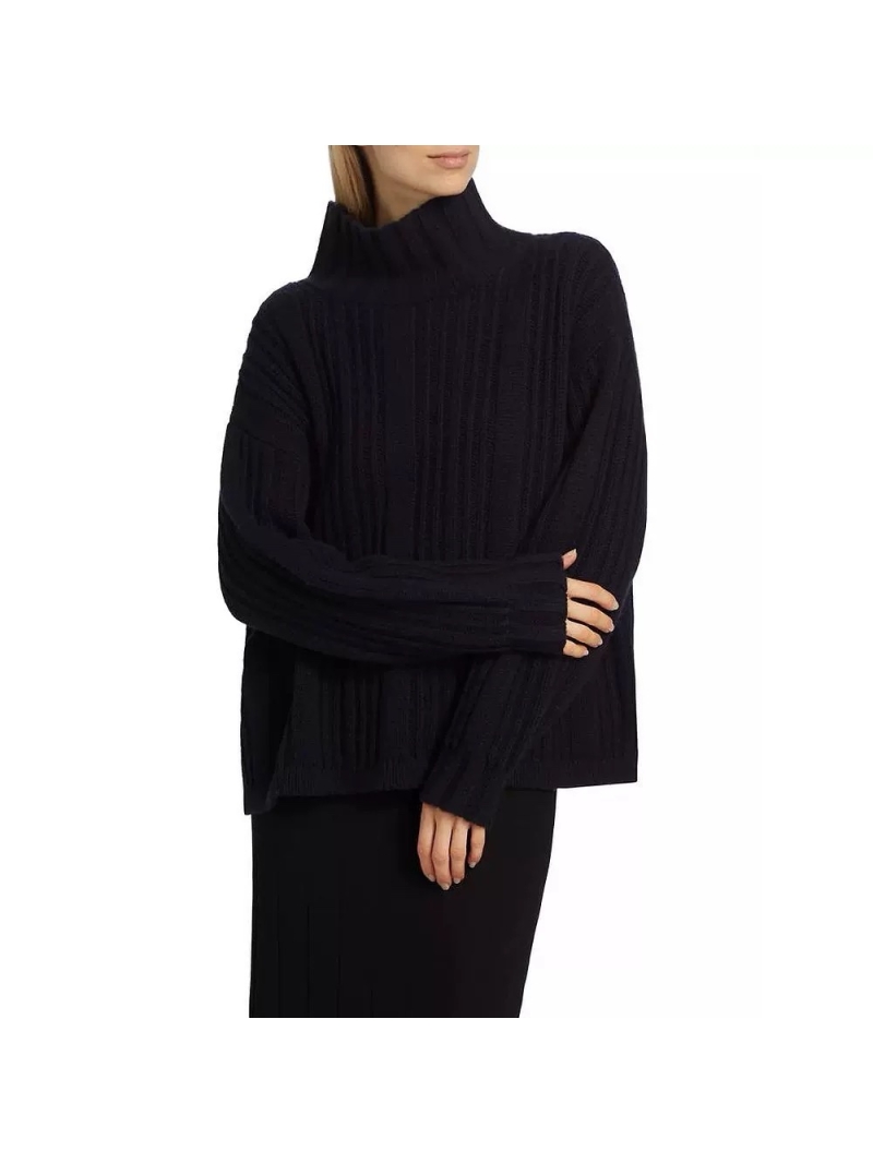 MaxMara Ribbed Turtleneck Cashmere Sweater Navy