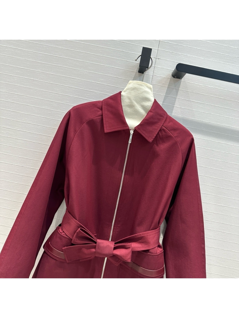 Hermes Elegant Fall Black Belted Coat with Leather Details Wine