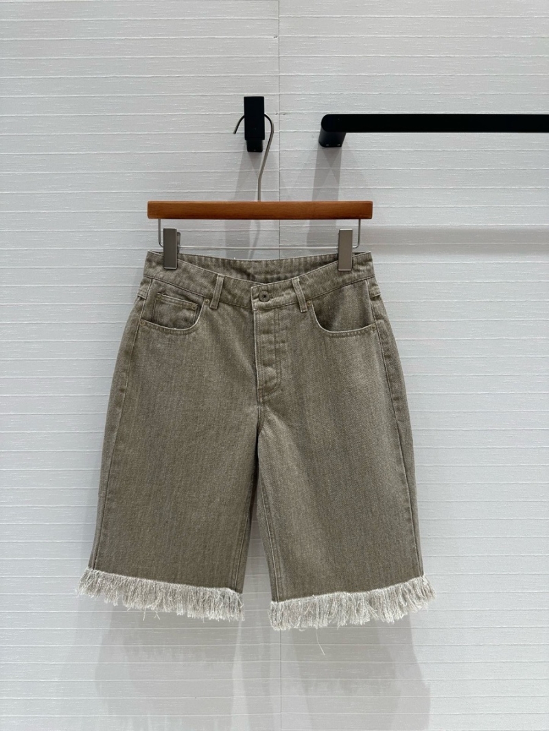 Miu Miu High-Waisted Fringed Denim Bermudas Beige Hue