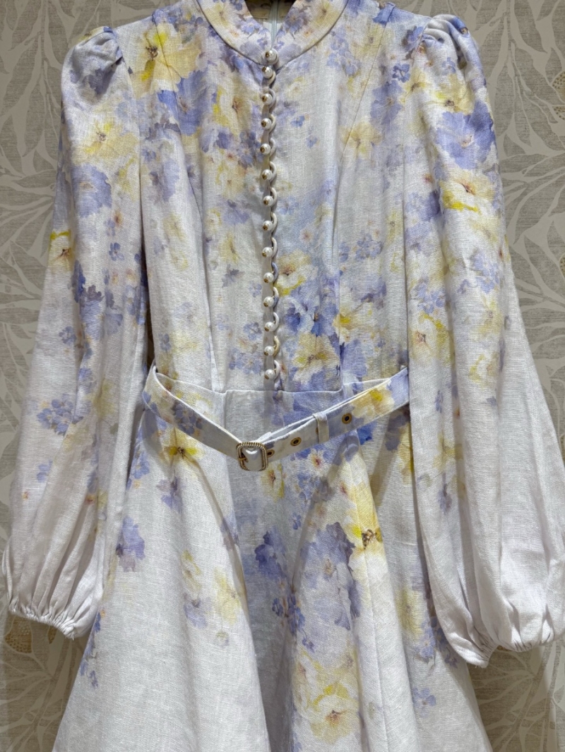 Zimmermann Linen Lilac Floral Belted Dress – Romantic Resort Style