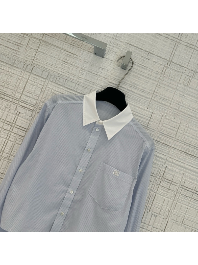 Celine 24 Spring/Summer Sky Blue Pinstripe Cotton Shirt