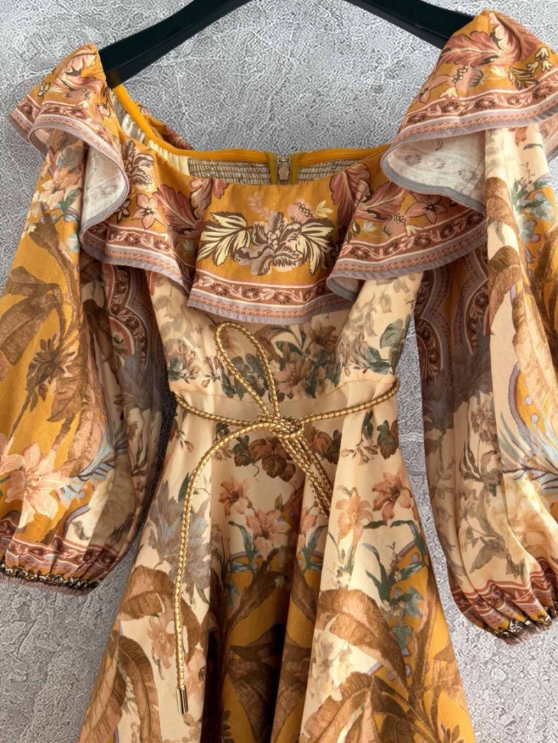 Zimmermann Off-Shoulder Linen Floral Dress – Romantic Resort Style