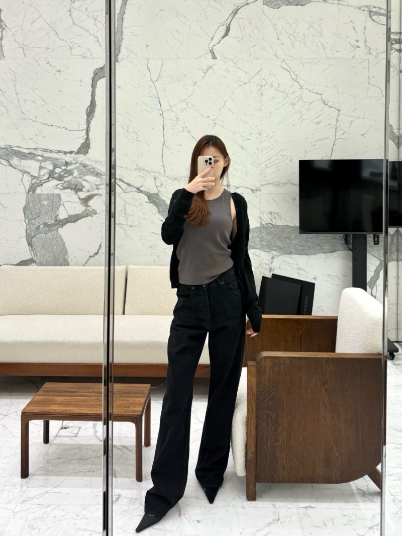 YSL Saint Laurent Black Washed Straight-Leg Jeans