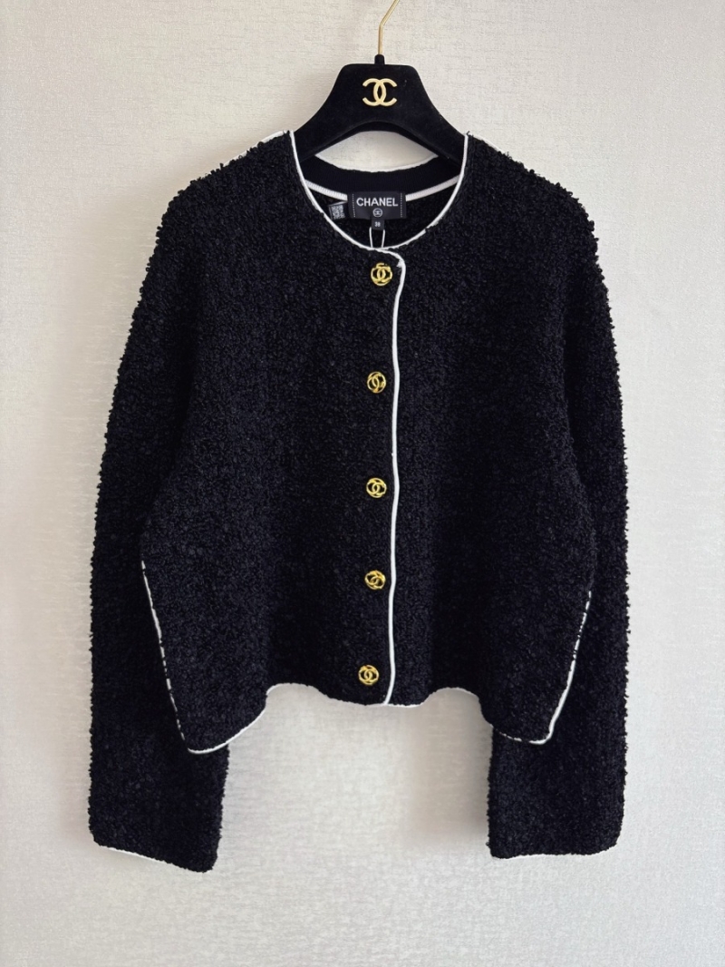 Chanel Signature Boucl&eacute; Knit Cardigan with Gold Double C Buttons Black