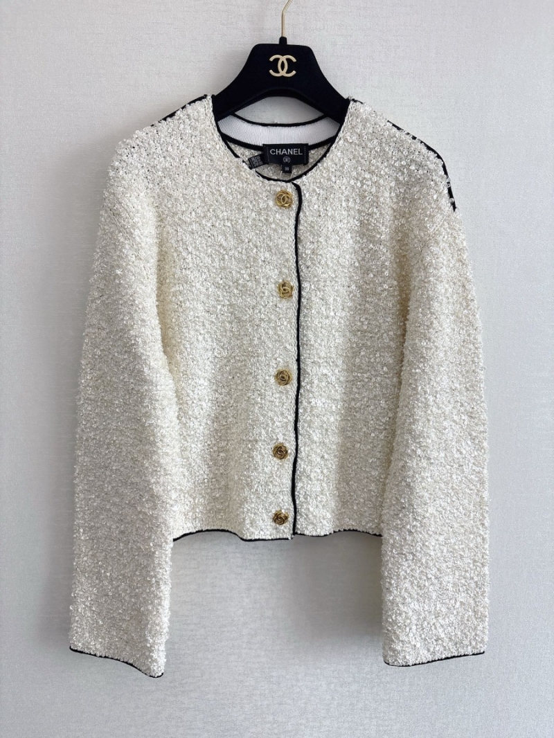 Chanel Boucl&eacute; Tweed Cropped Cardigan with Ornate Gold Buttons Creme