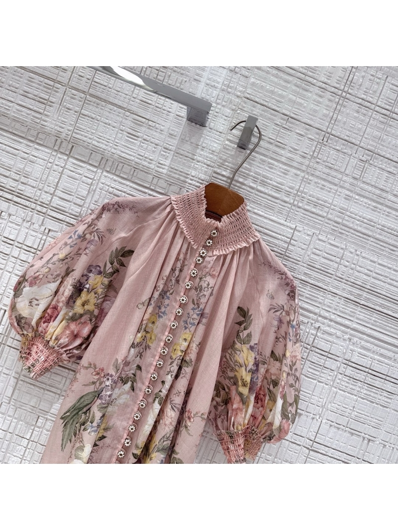 Zimmermann Waverly Short Sleeve Blouse Pink Floral