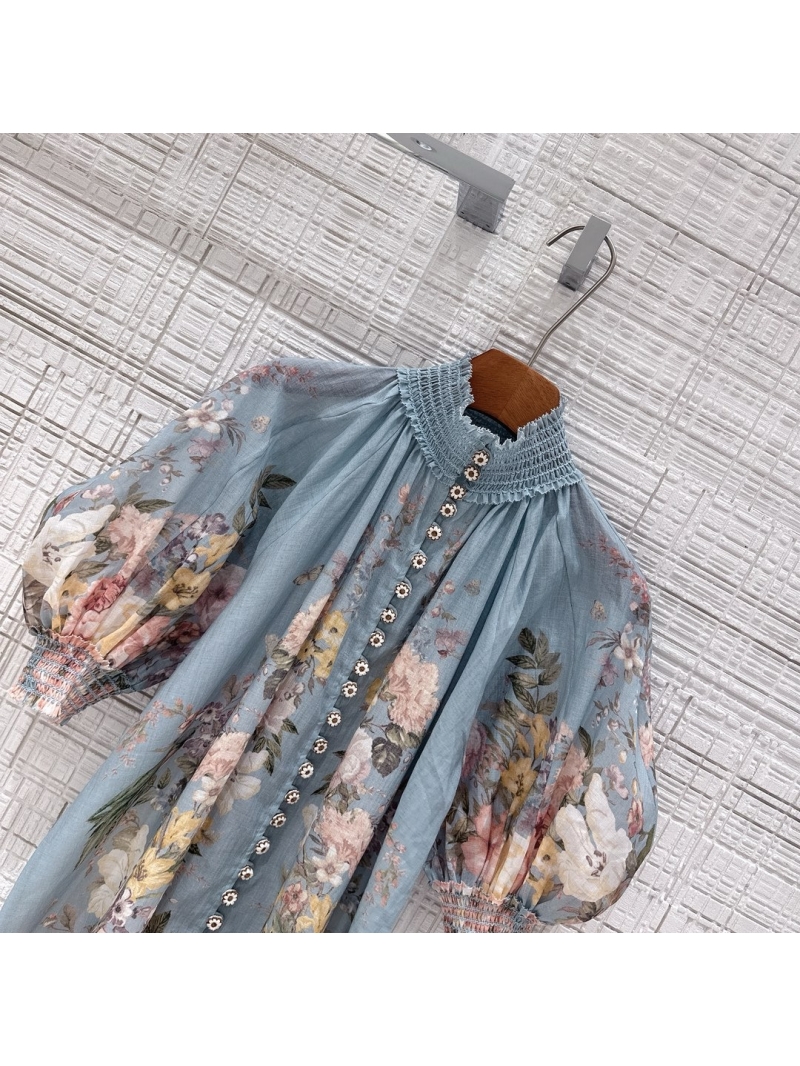 Zimmermann Waverly Short Sleeve Blouse Blue Floral