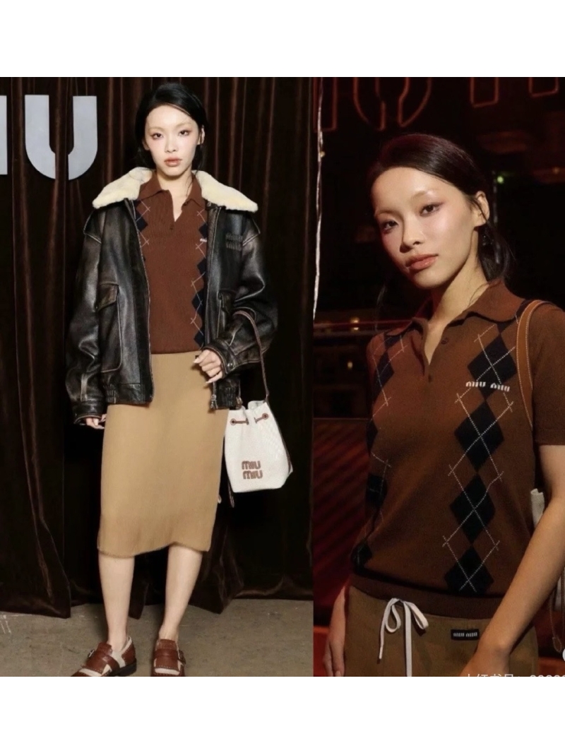 Miu Miu Unisex Imported Shearling Collar Leather Jacket