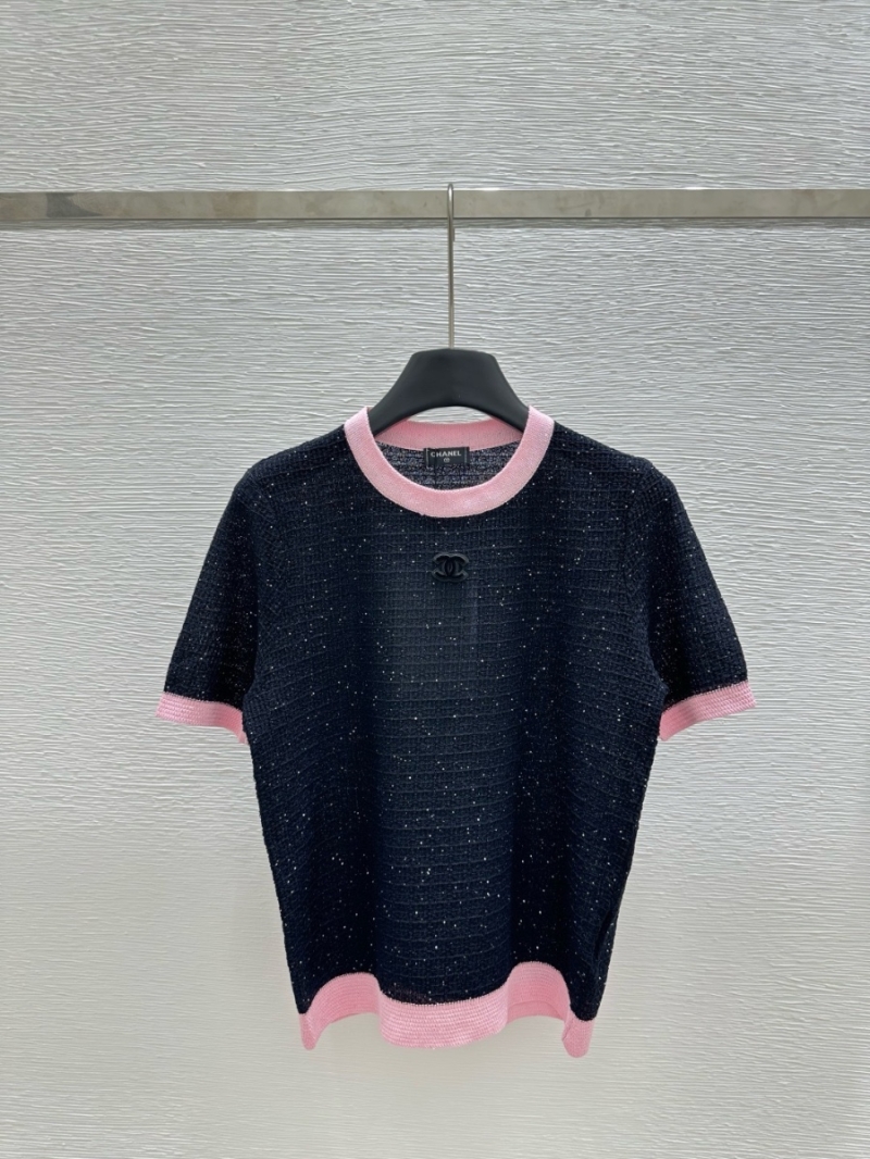 Chanel Spring/Summer Knit Sequin Short-Sleeve Top – Elegant Color Blocking
