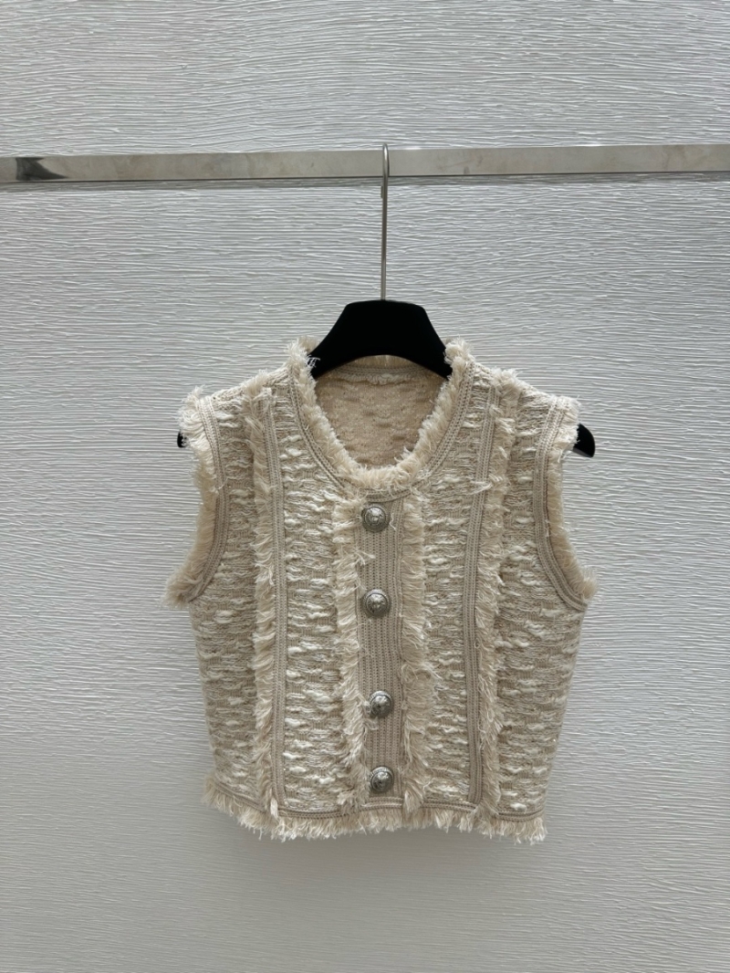 Balmain Spring 2025 Fringe-Trim Knit Cardigan with Mini Skirt Set – Elegant and Chic