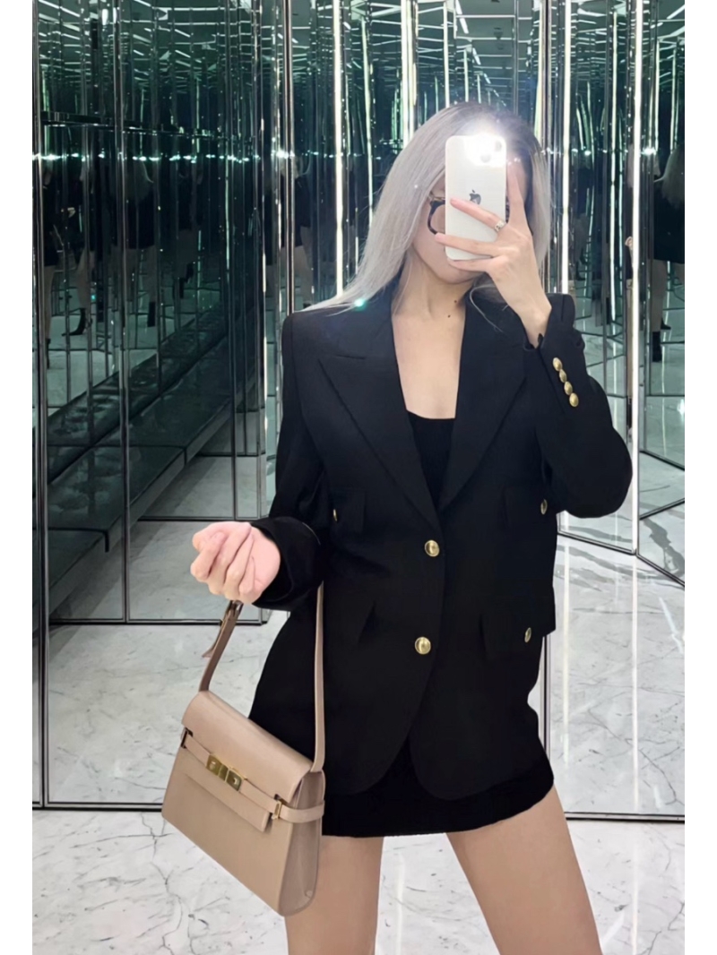 Saint Laurent YSL Wool Blazer with Gold Brushed Buttons