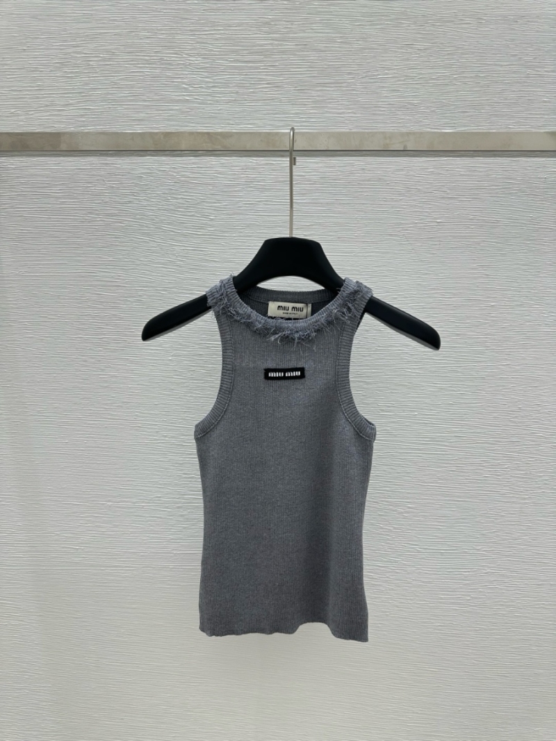 Miu Miu Spring/Summer2025 New Fringed Round-Neck Knit Tank Top