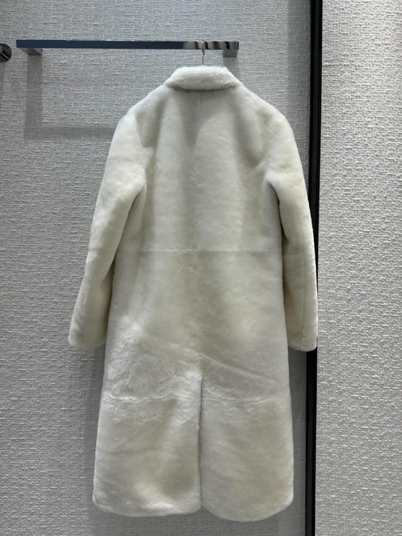 PRADA '23 Autumn-Winter Montone Limited Edition Merino Wool and Fur Long Trench Coat White 