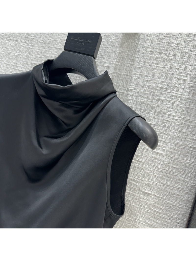 Saint Laurent YSL Elegant Draped Collar Sleeveless Shirt