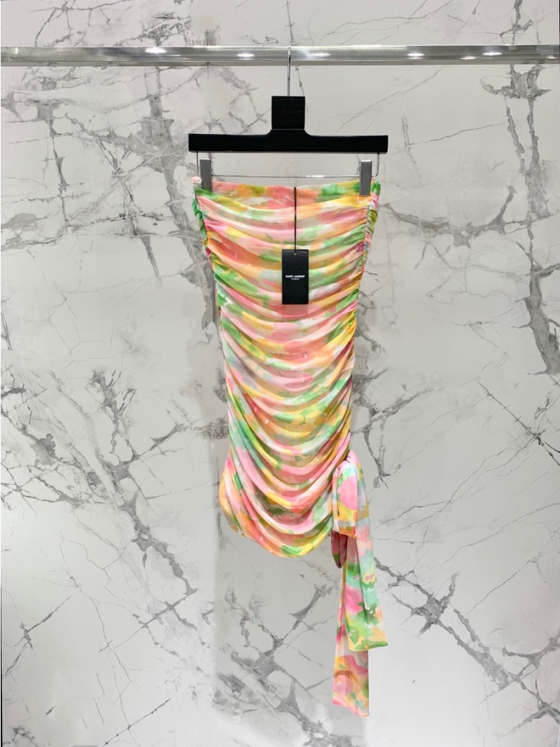 YSL SAINT LAURENT Floral One-Shoulder Dress