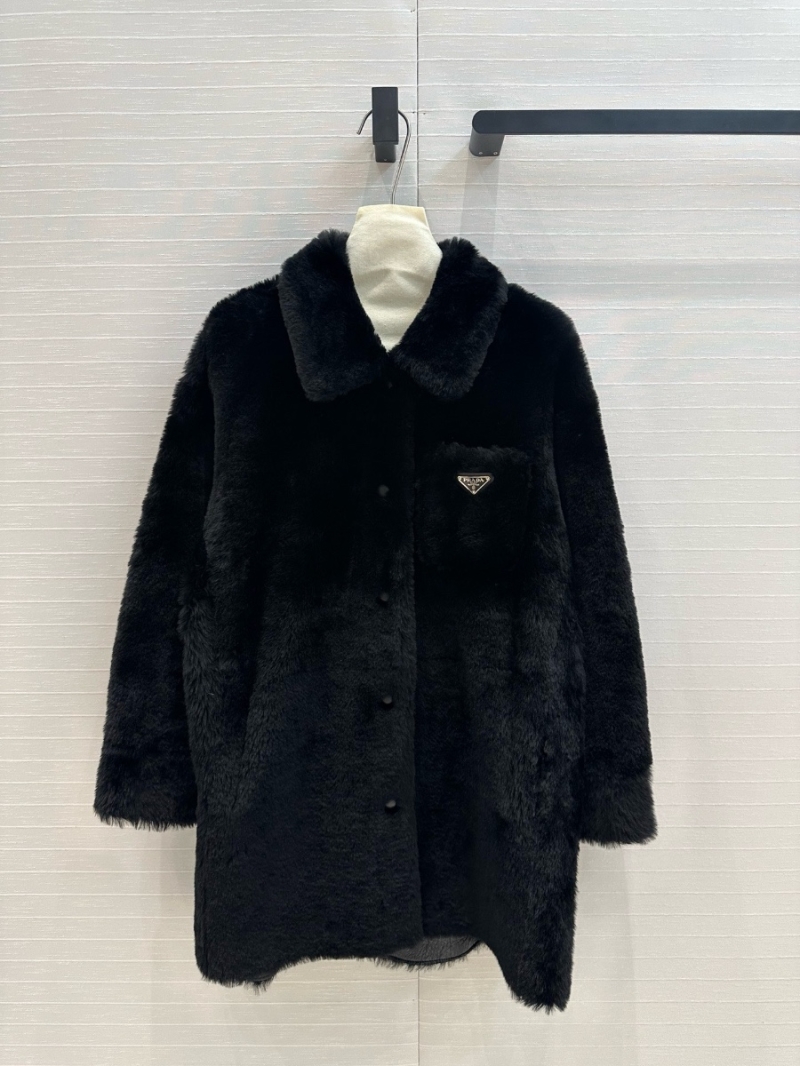 Prada Fall/Winter2024 Limited Edition Imported Shearling Shirt Coat Black