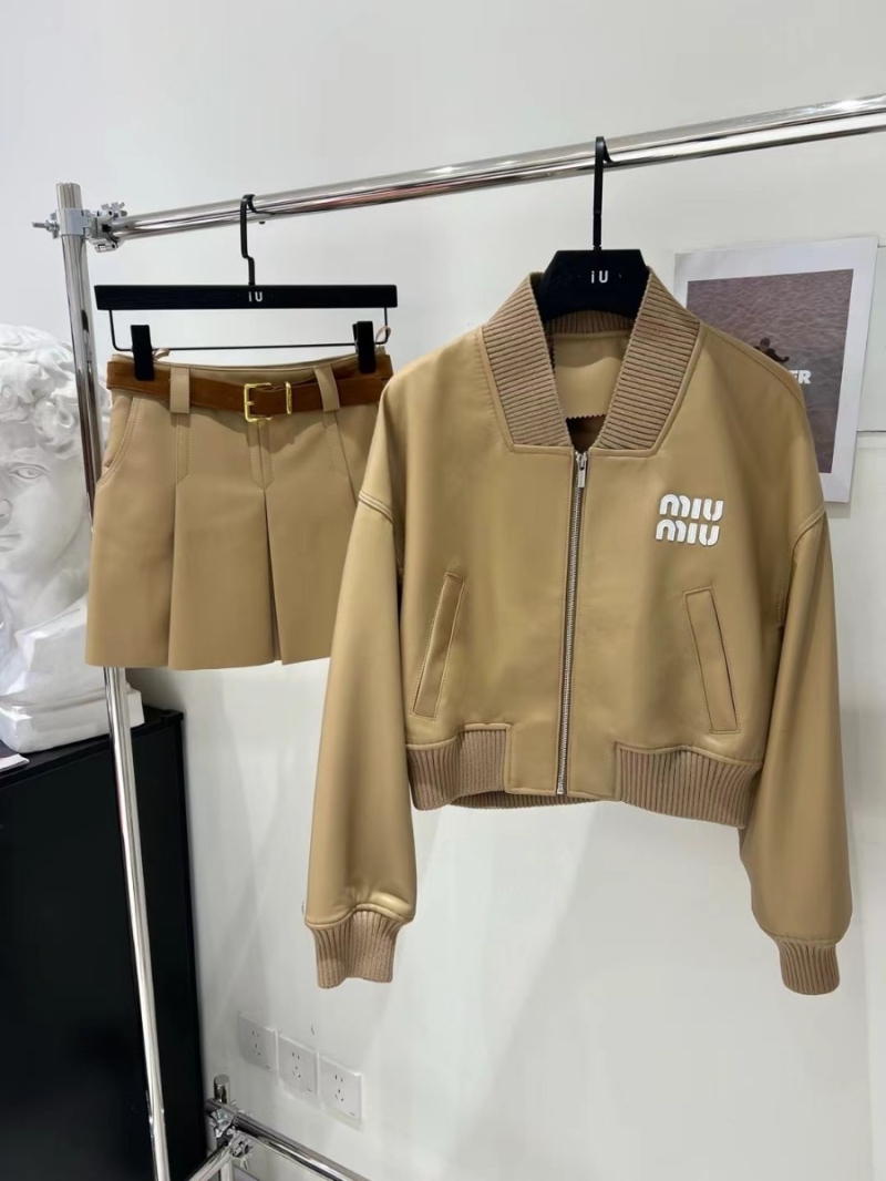 Miu Miu Exclusive Embroidered Lambskin Bomber Jacket – Khaki
