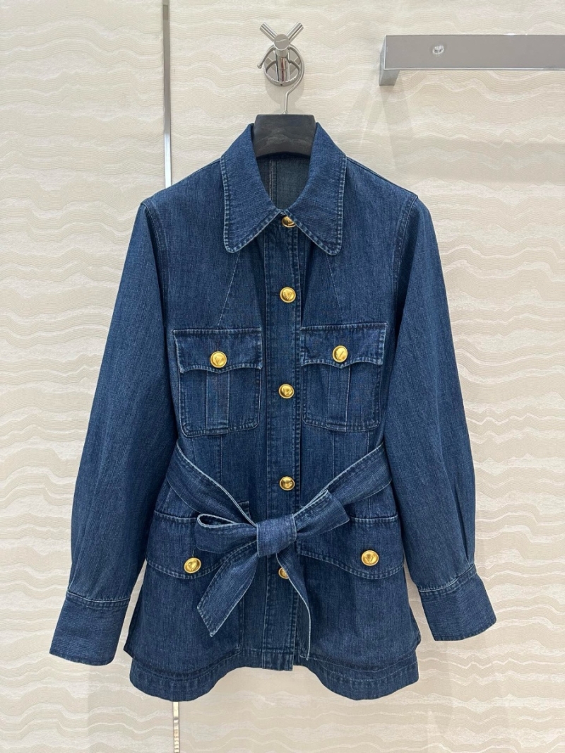 Valentino France Imported Wash Denim Jacket with Belted Waist