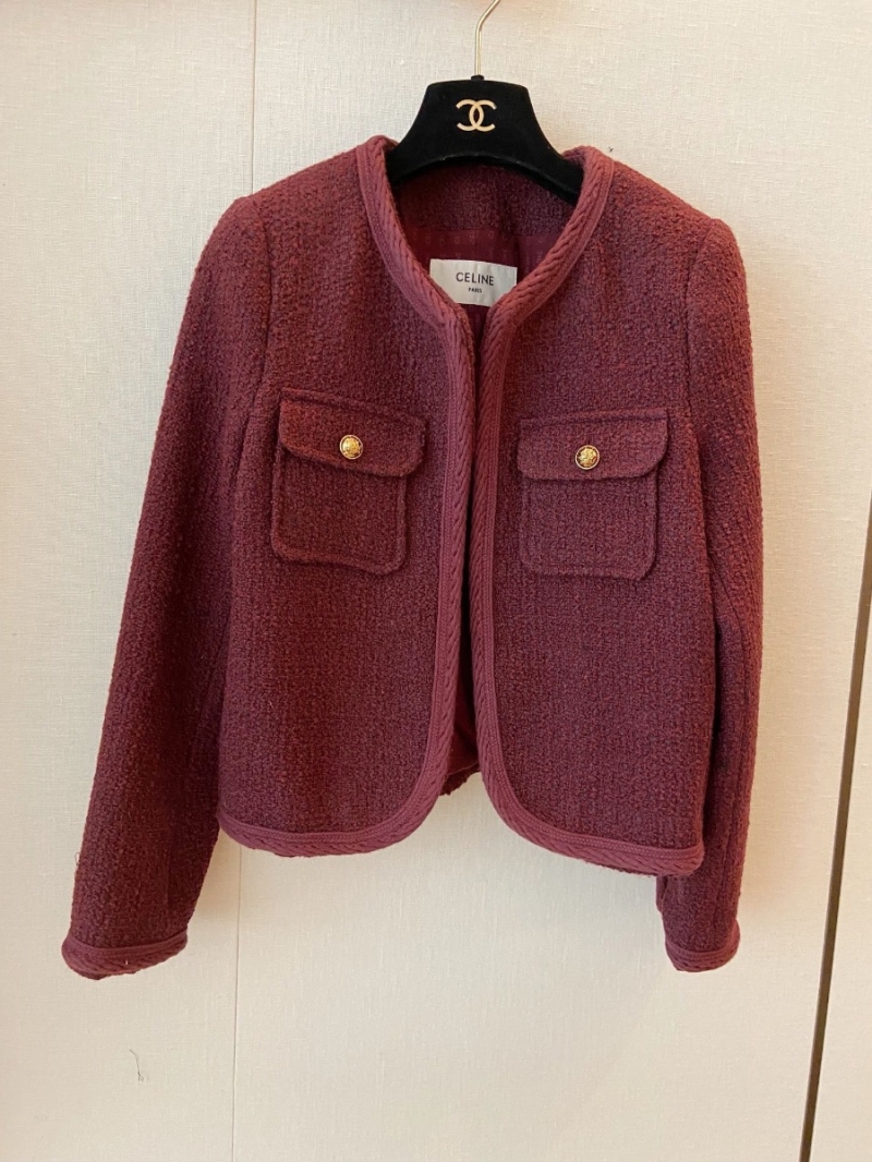CELINE New Chelsea Boucle Tweed Jacket Bordeaux - The Ultimate Youthful Edition