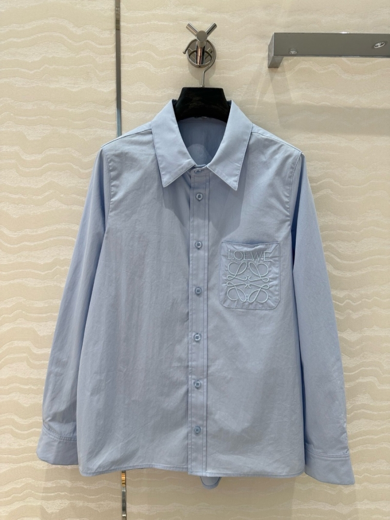Loewe 25SS Unisex Embroidered Pocket Cotton Shirt Light Blue – Subtle Luxury