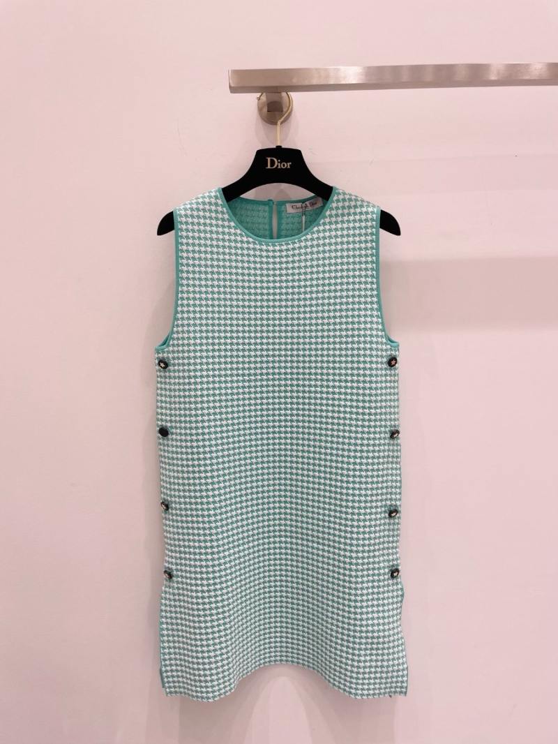 Dior Houndstooth Sleeveless Dress Green
