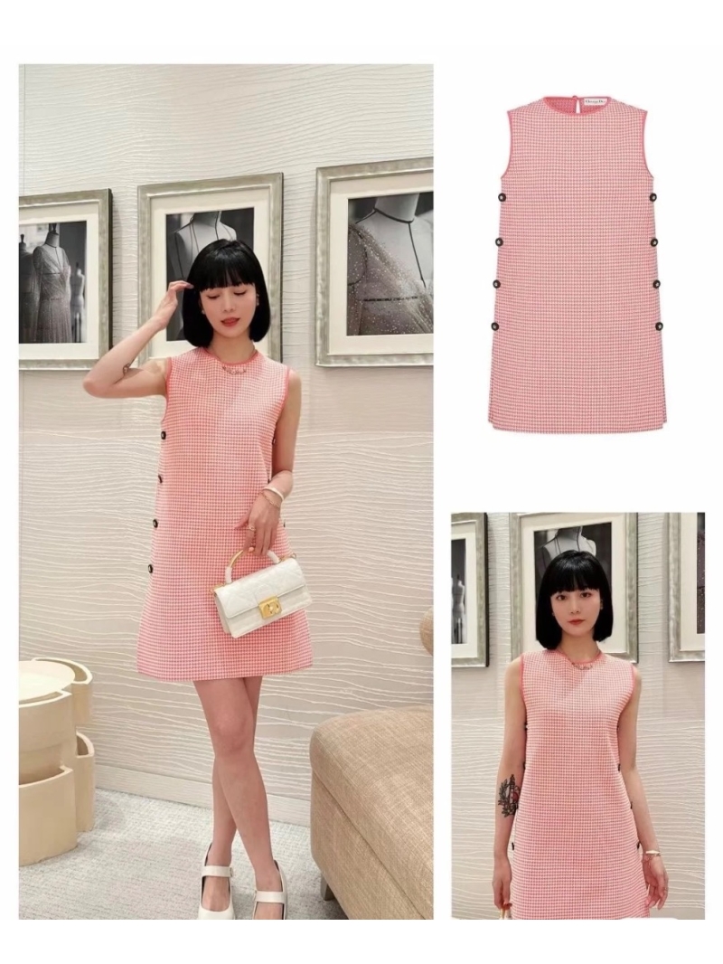 Dior Houndstooth Sleeveless Dress Pink
