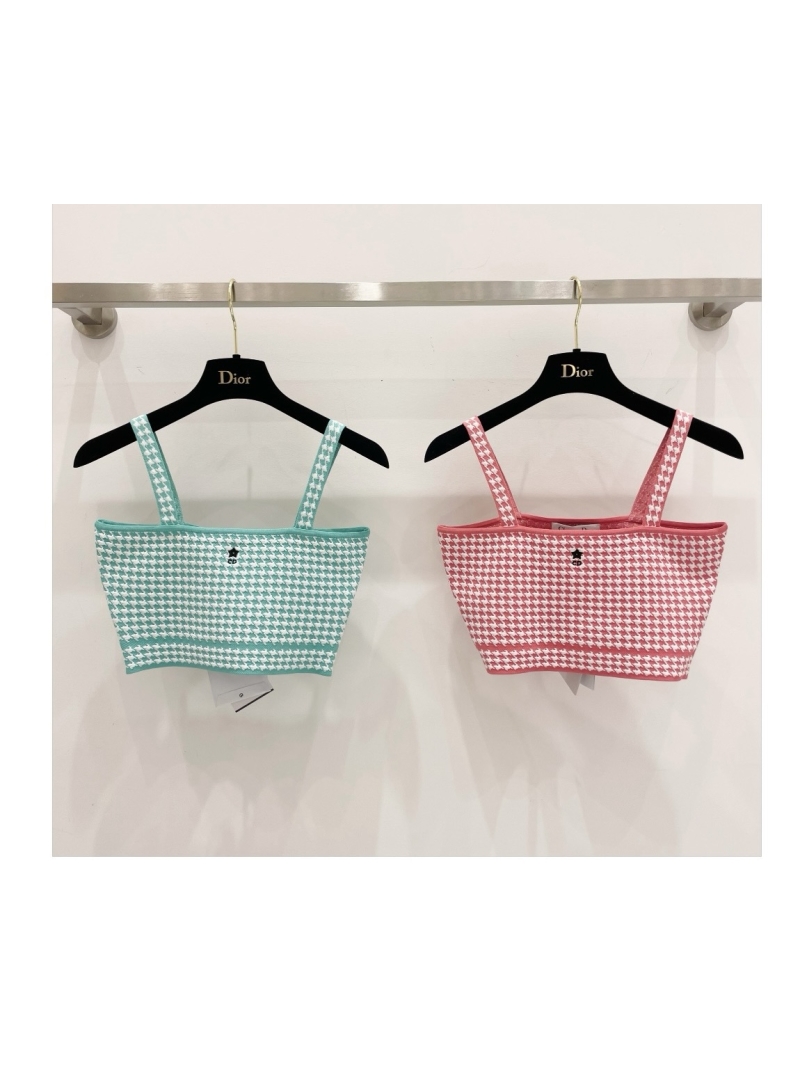Dior Houndstooth Strapless Crop Top