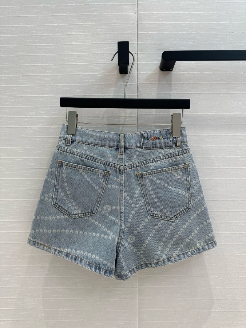 Chanel Coco Girl Wash Blue Denim Shorts with Precious Chain Print